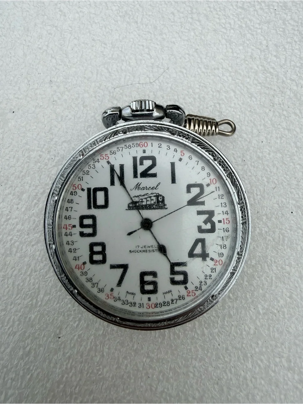 Marcel Silver-Tone Railroad Pocket Watch - White Dial